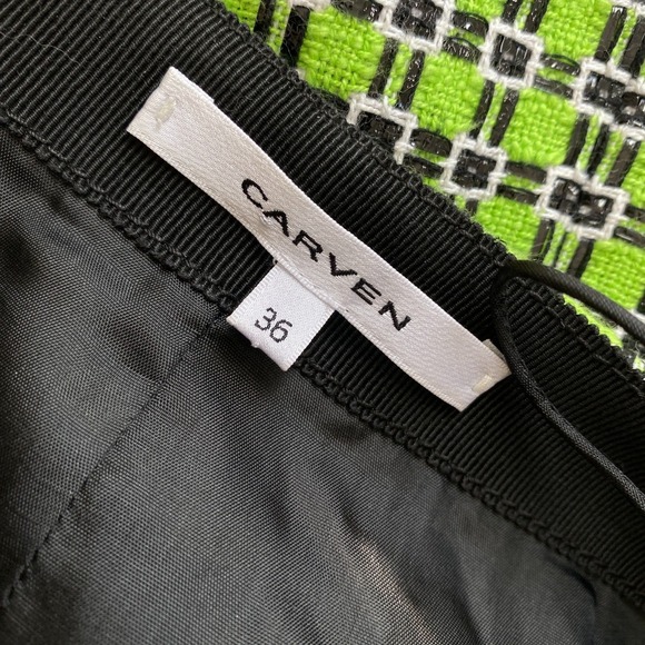 Carven Knit Pencil Skirt Women Size 36 Kiwi Green Black Textured - Picture 11 of 12